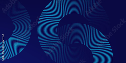 Abstract blue glowing geometric lines on dark blue background. Modern shiny blue circle lines pattern. Futuristic technology concept. Suit for cover, poster, banner, brochure, header, website