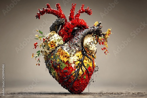 Bright Heart Blossoms in Pixel Art Style With Vibrant Colors and Lively Details Generative AI