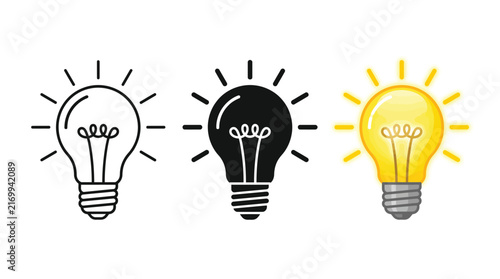 Light bulb icon. Idea symbol. Electric lamp vector illustration. Electric power sign. Shining light bulb pictogram.