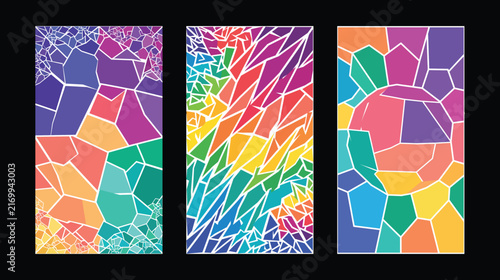 Konstfotografi Abstract triptych with bold colors and geometric shapes