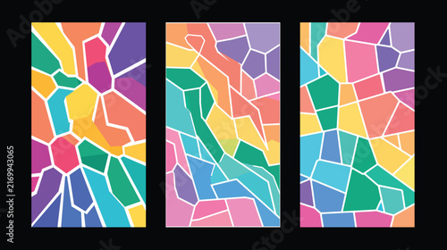 Cuadro en lienzo Colorful abstract stained glass triptych against a dark background