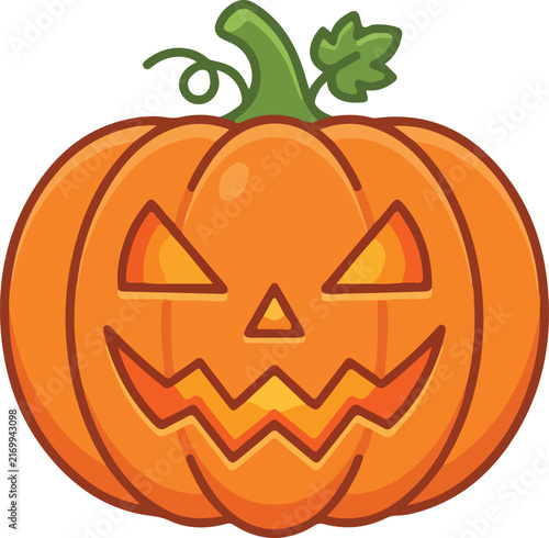 Scary cartoon Halloween carved pumpkin Jack-o'-lantern on a white background