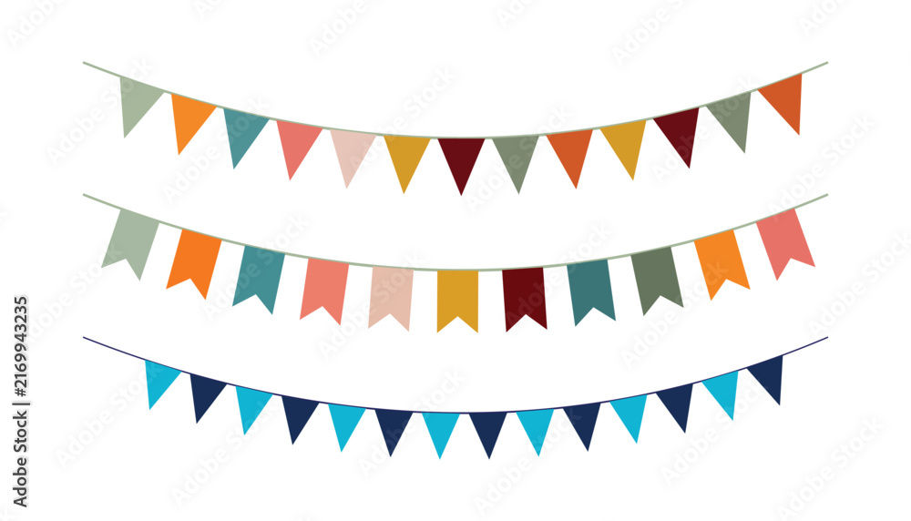 Obraz premium Colorful party bunting flags illustration festive triangular and swallowtail banners for celebration, event decoration
