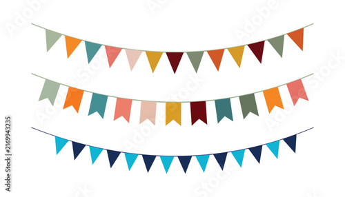 Colorful party bunting flags illustration festive triangular and swallowtail banners for celebration, event decoration