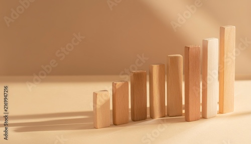 Wooden blocks forming ascending growth chart graph stairs staircase