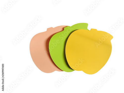 Three colorful sticky note paper layers overlapping in a stack