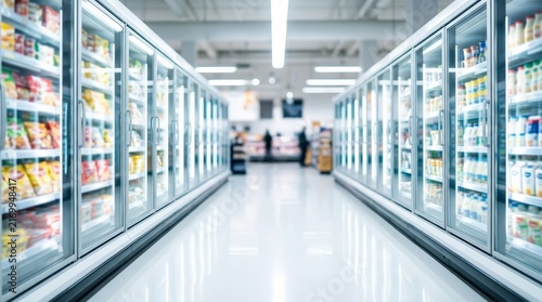 Refrigerated grocery store aisle featuring frozen food products and dairy items.