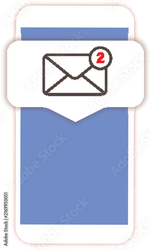 An unread message envelope icon with a red alert badge on a blue card, isolated on transparent background. Ideal for new emails or digital communication concepts.