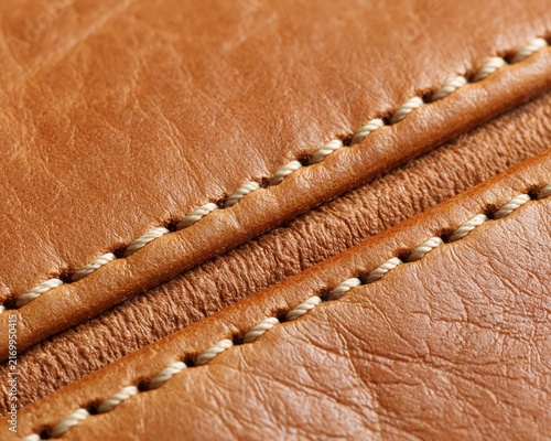 Close-up of Brown Leather with White Stitching