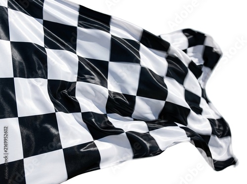 Waving checkered flag isolated on white background