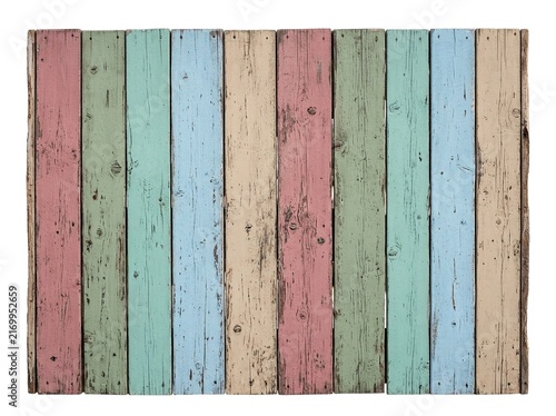 Rustic wooden background with vertical planks in pastel colors, weathered texture, vintage style, isolated on white background