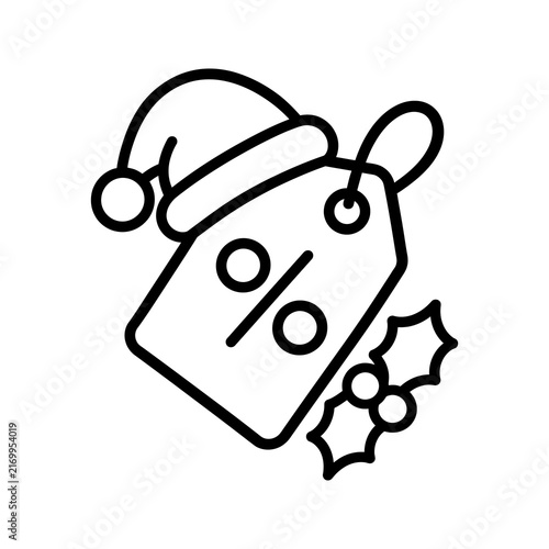 Christmas sale tag with percent symbol and holly for holidays.