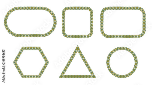 Green Ornamental Geometric Frames Oval Square Rectangle Hexagon Triangle Circle Borders PNG
