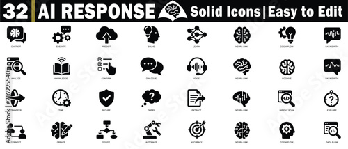 Fototapeta Solid artificial intelligence glyph icon pack. Featuring bold black shapes for advanced technology applications. Editable Icon. Vector illustration.