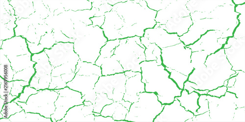 Green cracked ground pattern texture on white background, abstract fissure or earth rupture, vector illustration.