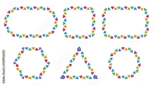 Colorful Gemstone Diamond Geometric Frames Oval Square Rectangle Hexagon Triangle Circle Borders PNG