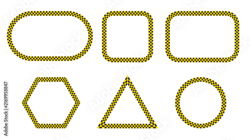 Yellow Black Checkered Geometric Frames Oval Square Rectangle Hexagon Triangle Circle Borders PNG