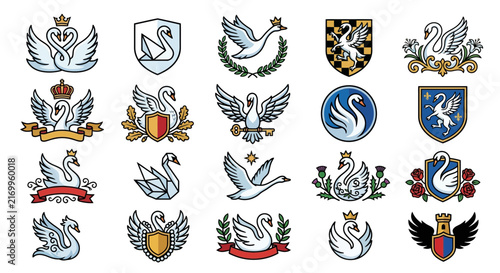 Collection of Elegant Swan Crests and Heraldic Bird Emblems