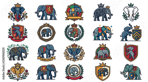 Royal elephant emblems and heraldic crest collection in vector