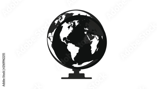Globe icon, rendered in striking black and white, precisely illustrates the interconnectedness of continents and oceans, symbolizing global business, environmental concerns, or international.