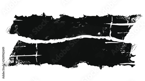 Abstract grunge texture design featuring two horizontal black brush strokes with distressed edges, providing a versatile graphic element ideal for banners, backgrounds, or creative overlays in.