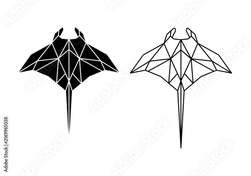 Geometric polygon manta ray vector illustration, abstract low poly ocean animal silhouette.
