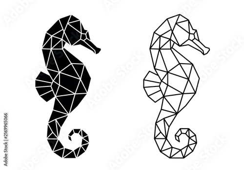 Geometric polygon seahorse vector illustration, abstract low poly ocean animal silhouette.