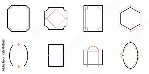Collection of various decorative geometric frames and borders with clean lines and a modern aesthetic