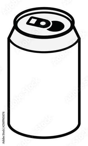 Minimalist graphic of a soda can with a pull tab in a bold flat style isolated on white background, beverage container concept