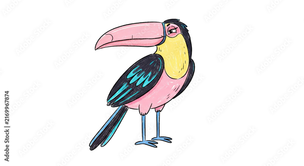 Fototapeta premium Colorful Hand-Drawn Tropical Toucan Bird Illustration