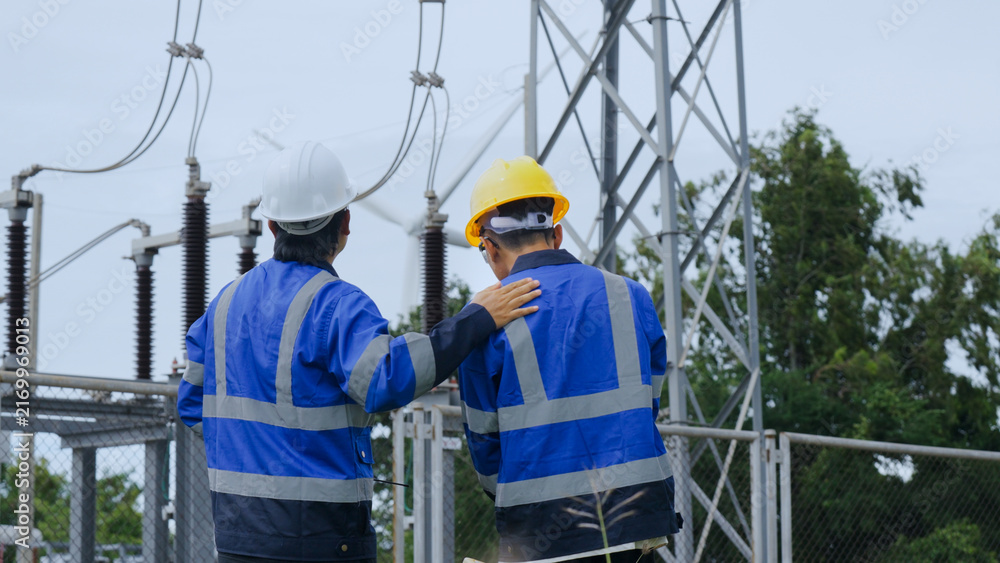 Fototapeta premium Engineers Supporting Each Other at Power Substation