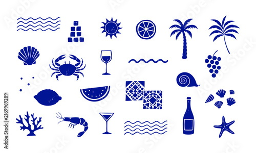Mediterranean Summer Coastal and Sea Element Collection.