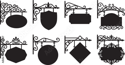 Vintage Wrought Iron Hanging Sign Silhouette Set