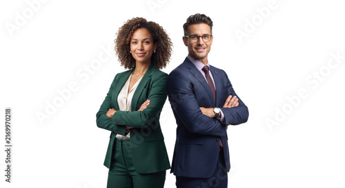 Confident Diverse Businesswoman and Businessman Standing with Arms Crossed