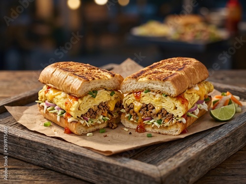 Indonesian Roti John, Stuffed Egg and Meat Sandwich, Street Food