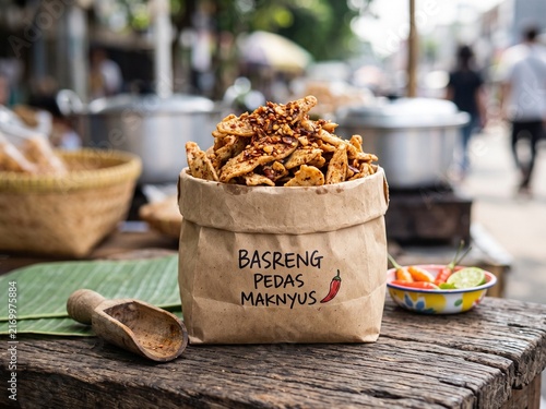 Indonesian Basreng, Spicy Fried Meatball Snack, Traditional Street Food