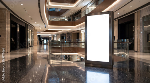Blank Digital Advertising Billboard Inside Modern Luxury Shopping Mall