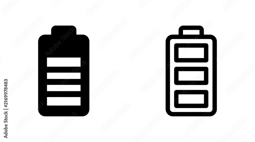 Fototapeta premium Battery charging indicator icon set with filled and outline vector graphics