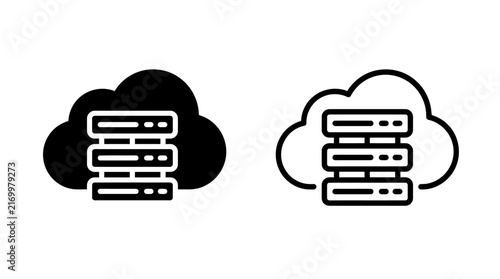 Cloud database server storage icon glyph and outline vector graphic symbol