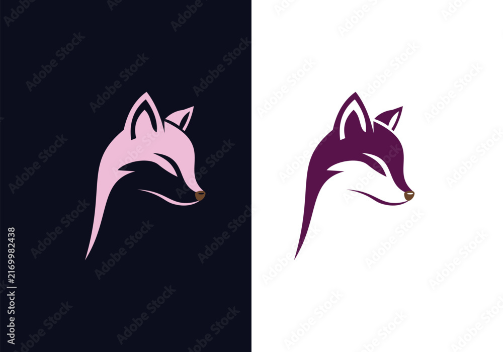 Obraz premium Minimalist Fox Logo, Fox Head Color and Outline Illustration Set vector editable Design