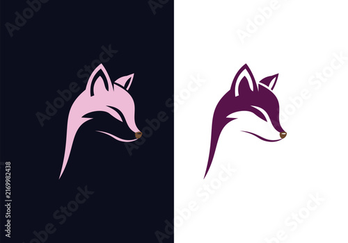 Minimalist Fox Logo, Fox Head Color and Outline Illustration Set vector editable Design
