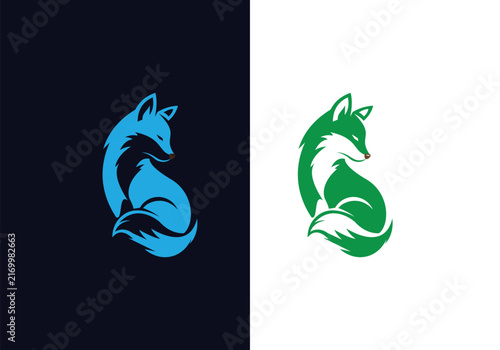 Minimalist Fox Logo, Fox Head Color and Outline Illustration Set vector editable Design