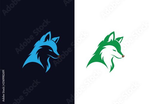 Minimalist Fox Logo, Fox Head Color and Outline Illustration Set vector editable Design
