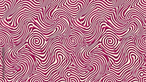 Complex magenta and ivory repeating line array generating a visual distortion of shifting dimension and rolling motion
