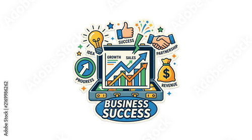 Business growth and success concept illustration with financial charts and professional icons