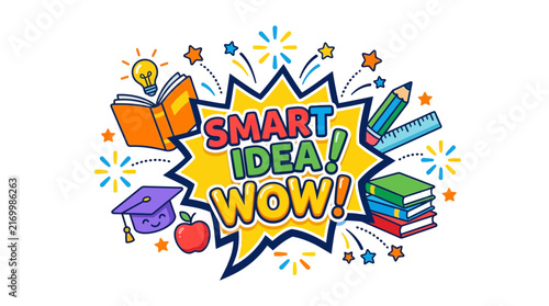 Colorful Comic Style Education Concept with School Supplies Illustration