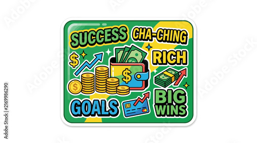 Financial success and wealth growth sticker illustration set