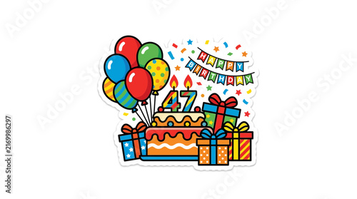 Happy 47th Birthday Celebration Illustration with Cake and Balloons