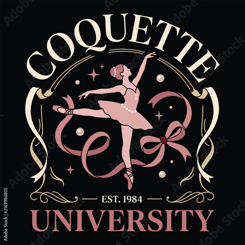 Aesthetic Coquette University Ballerina Ribbon Typography T-shirt Vector