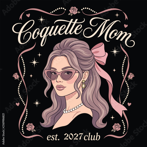 Coquette Mom Est 2027 Club Vintage Aesthetic T-shirt Vector